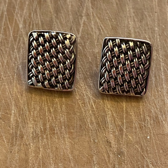 Vintage Woven 925 sterling silver rectangle Earrings - Picture 1 of 7